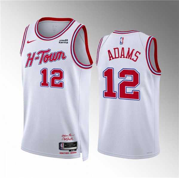 Mens Houston Rockets #12 Steven Adams White 2023-24 City Edition Stitched Jersey Dzhi
